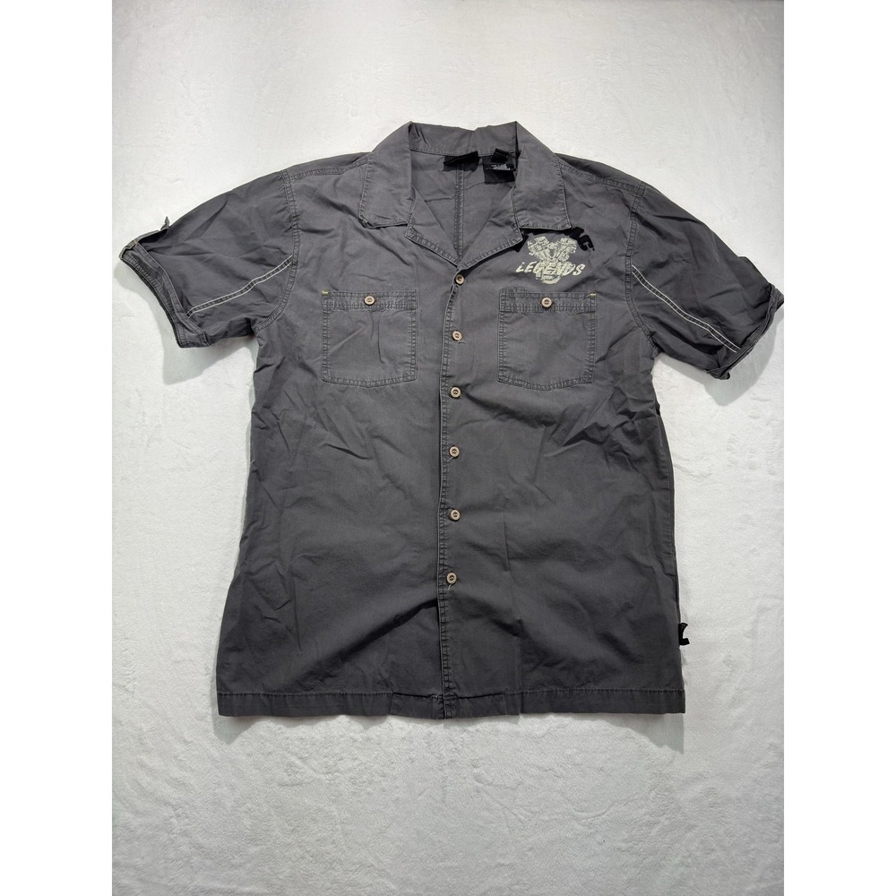 Harley-Davidson Shirt Mens Large Gray Short Sleeve Button Front Graphic‎ Legends
